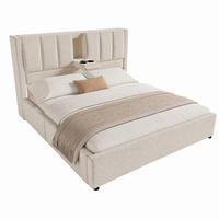 POLSTERBETT mit Stauraum 180x200 cm Leinen Beige mit Ladestation - Beige, Metall (180/200cm) - Meubliv