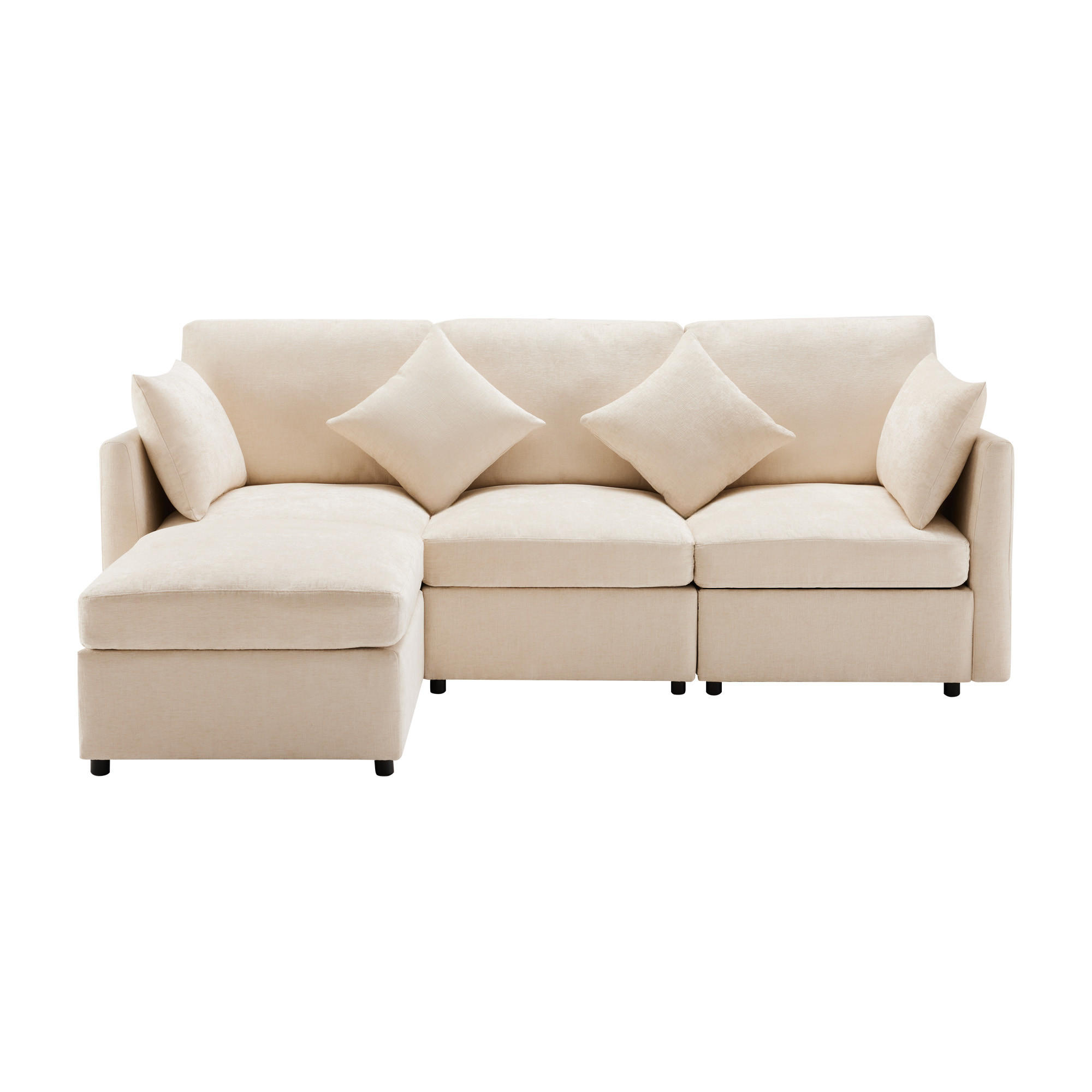 L-FÖRMIGES ECKSOFA Beige 216/161/81 cm 4-Sitzer mit Hocker - Beige, Textil (216/161cm) - PANGIVO