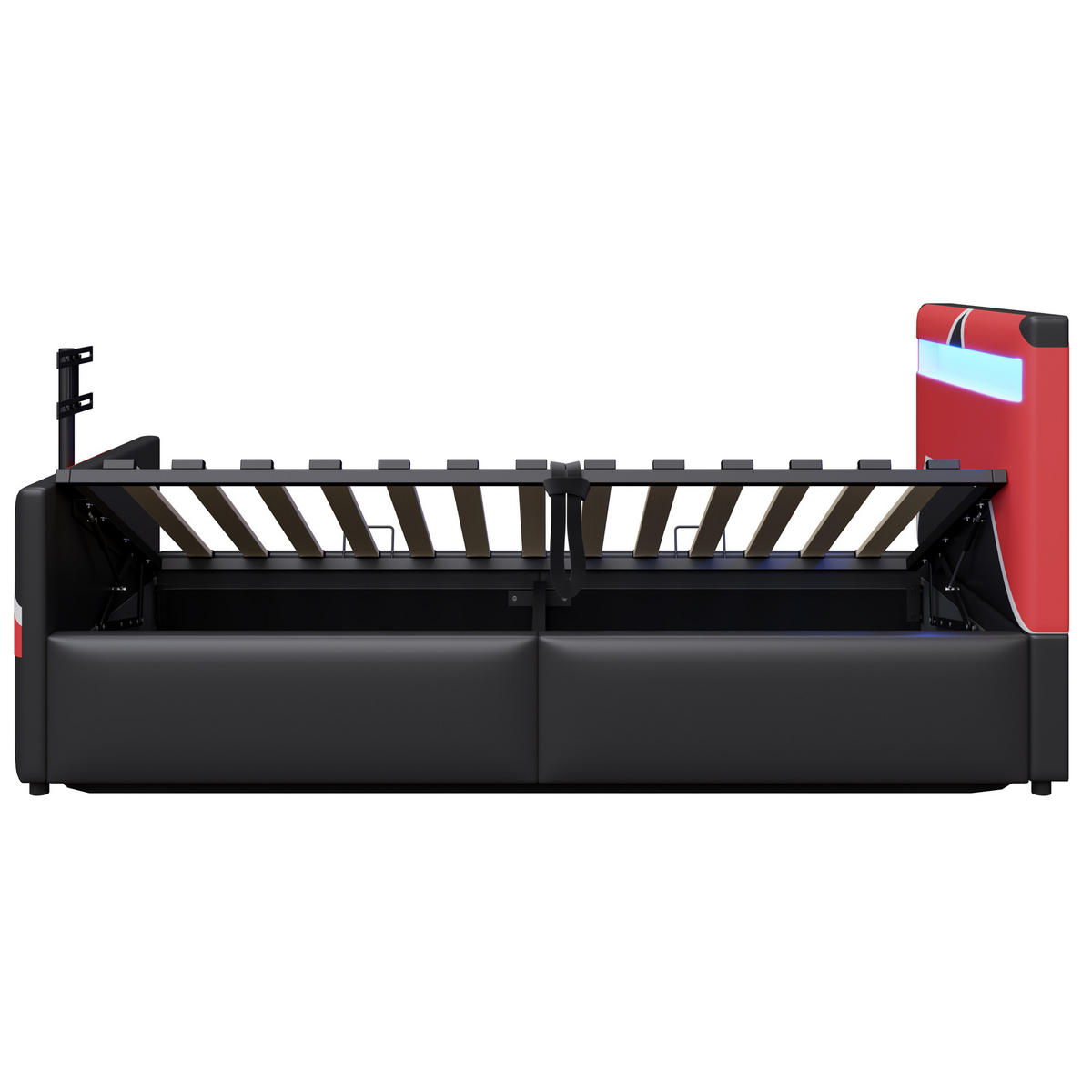 KINDERBETT 90/200 cm DE-02128, in Rot, mit LED, TV-Halterung und Hydraulik, im E-Sport-Stil - Rot, Metall (90/200cm) - ComfortXL
