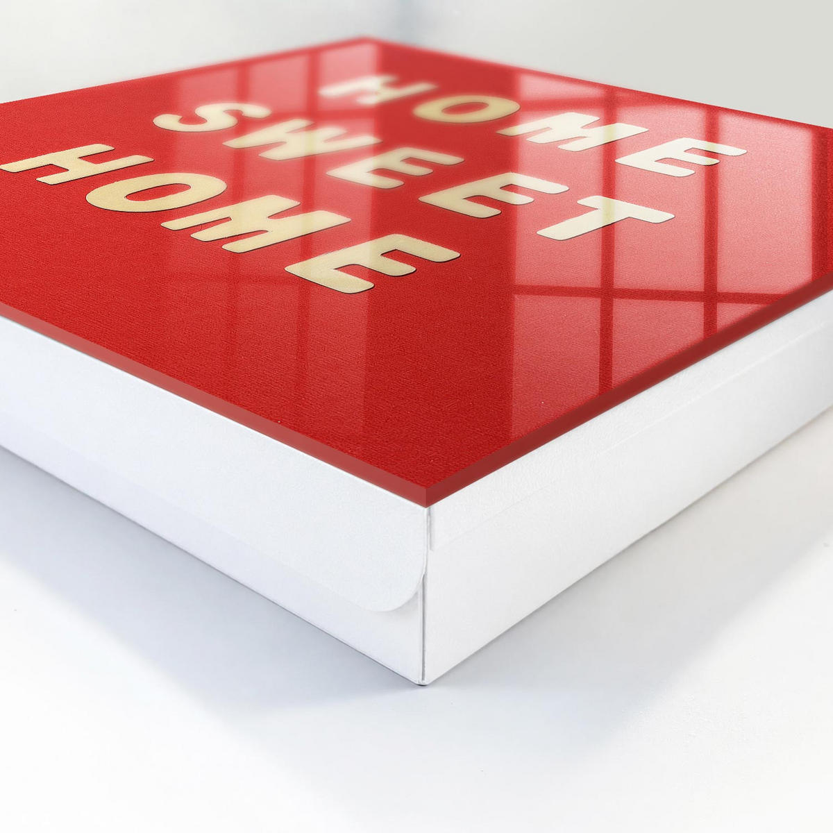 SCHLÜSSELBOX Weiß 30x30 cm – Türöffnung nach rechts - Die Inschrift „Zuhause ist es am schönsten“ - Rot, Metall (30/30/5cm) - TULUP