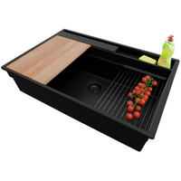 SPÜLBECKEN Oslo Pocket, 2-er set Alles Schwarz 78/53 cm 1 Becken + Ablauf-Set + Küchenzubehörset ab 80er Unterschrank - Beige/Schwarz, Kunststoff (78/20/53cm) - Primagran