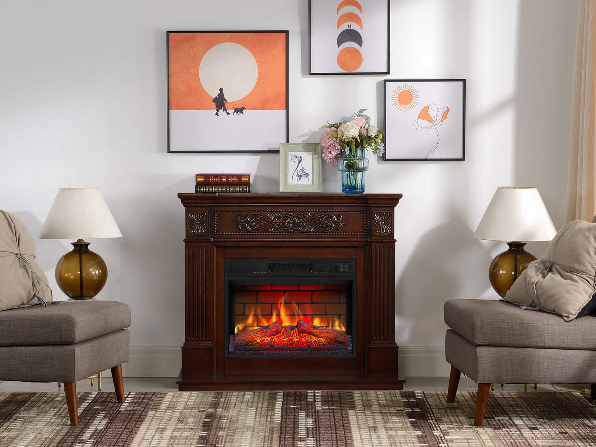ELEKTROKAMIN Toscana AF23BS Rotbraun – Breite 96 cm, 3D-Flammeneffekt, LED-Beleuchtung, Heizfunktion - Braun, Glas/Holzwerkstoff (106.6/92.5/37cm) - ArtiFlame