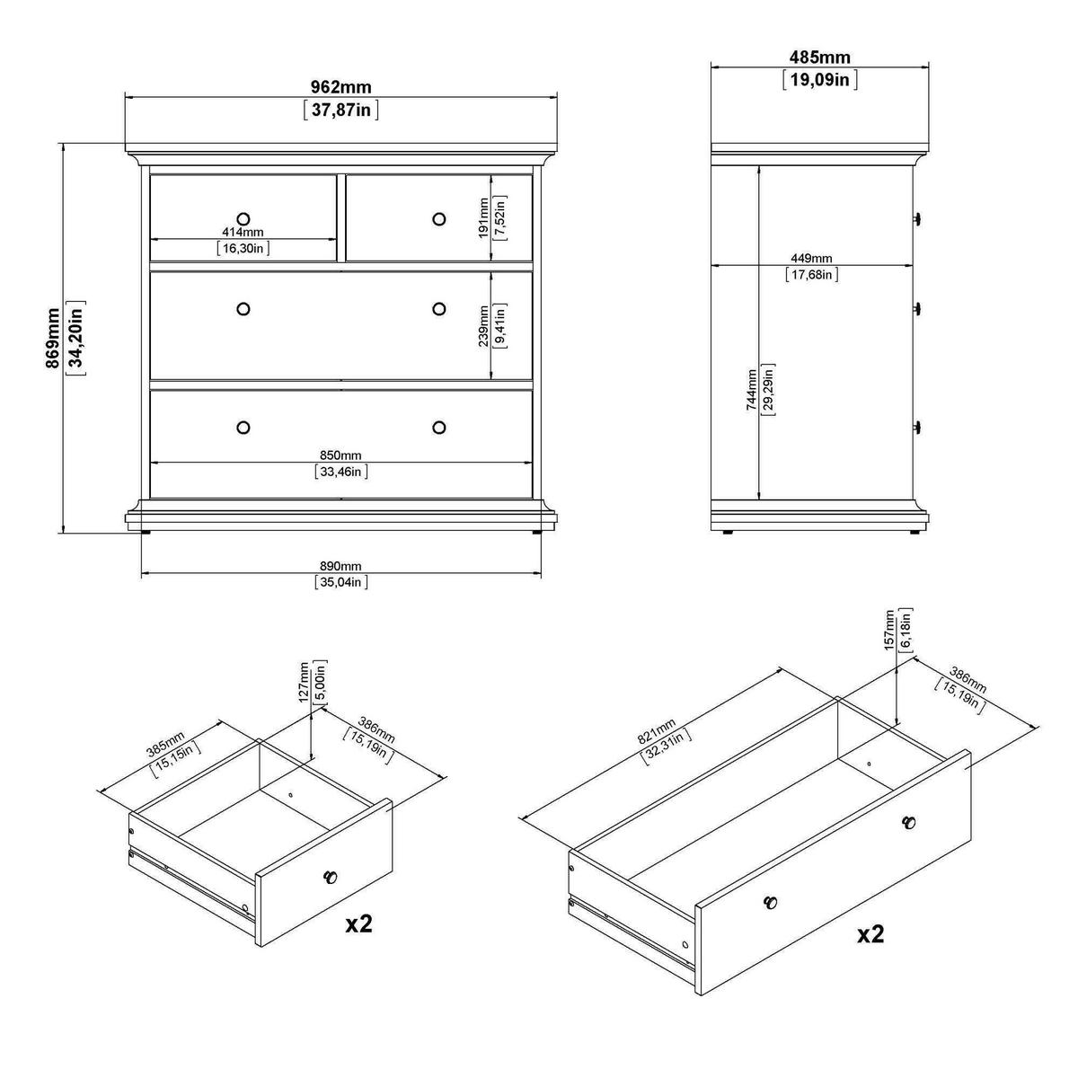 KOMMODE Weiß 48.5/96.2/86.9 cm - Weiß, Holzwerkstoff (96/87/49cm) - DMORA