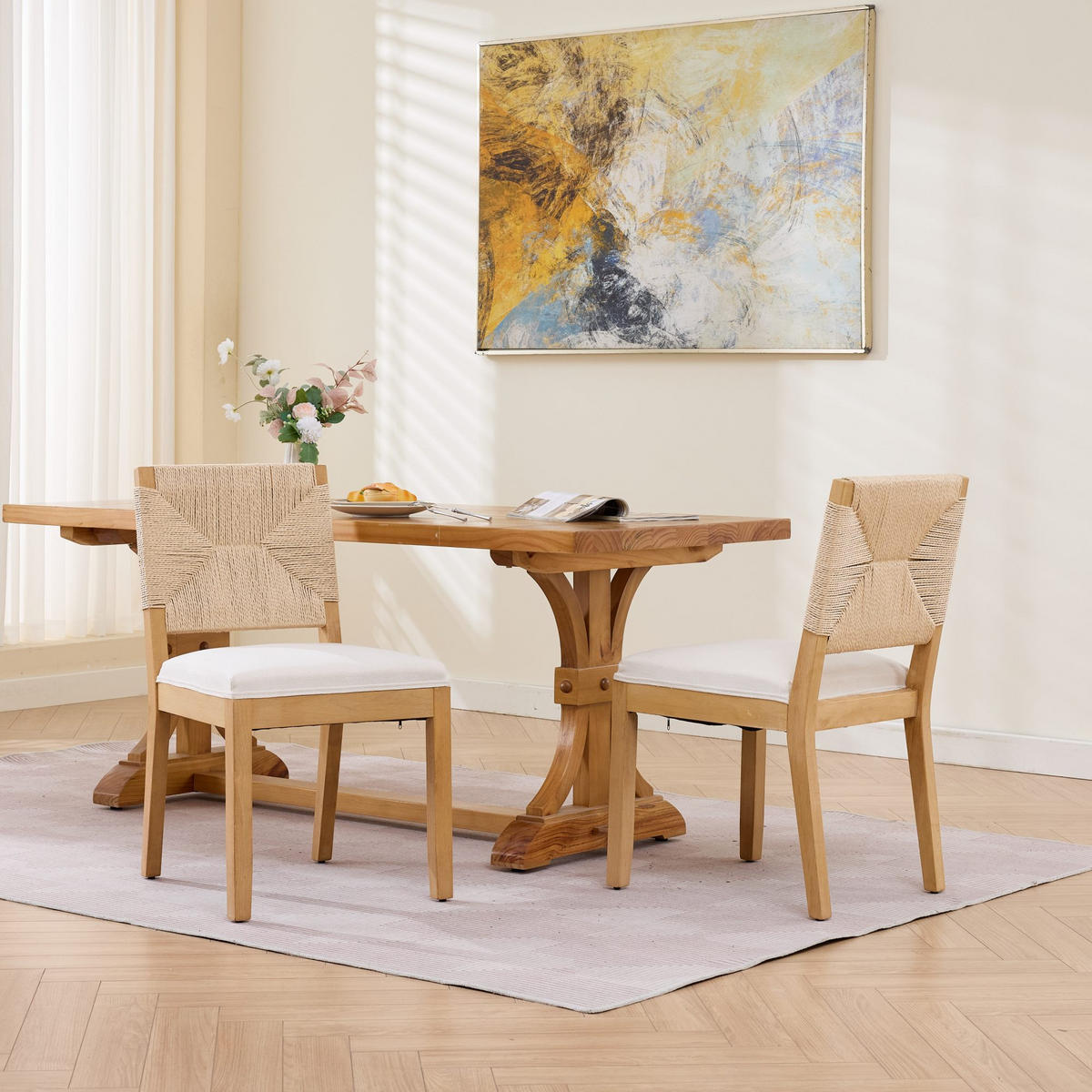 STUHL-SET DE-36361 2 Stück mit Rattan-Rückenlehne Natur - Beige, Holz (48/86.5/56cm) - ComfortXL