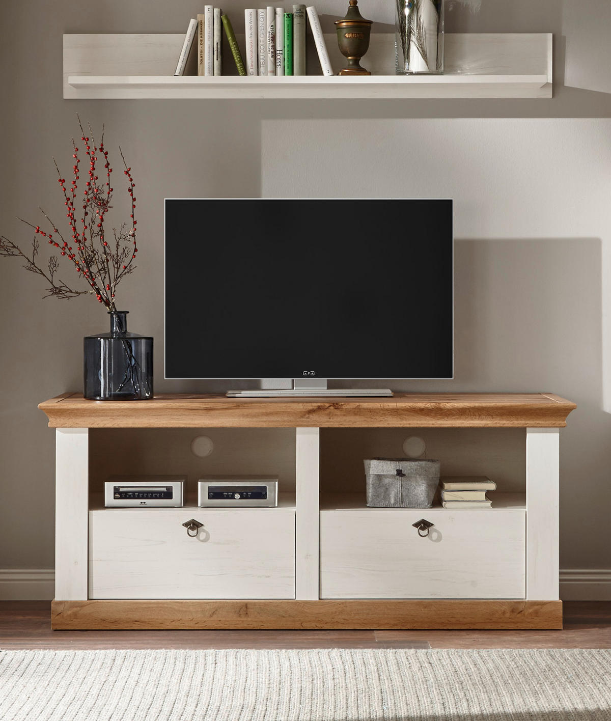 WANDBOARD weiß Pinie, Landhaus Wandregal 146 cm Bücherregal - Eiche Wotan/Weiß, Holzwerkstoff (146/20/20cm) - Furn.Design
