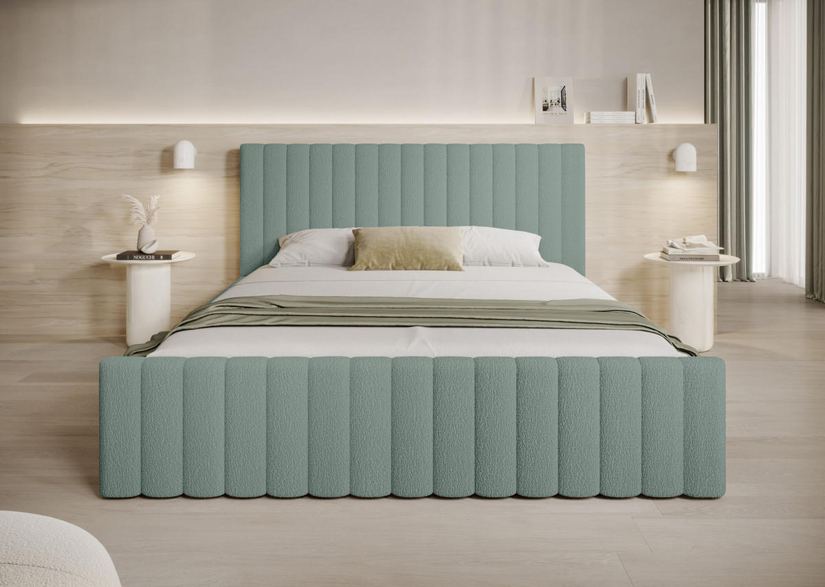 POLSTERBETT Safi 140x200 Grün (Abriamo 10 – Bouclé) - Grün, Holz/Textil (140/200cm) - Fedve