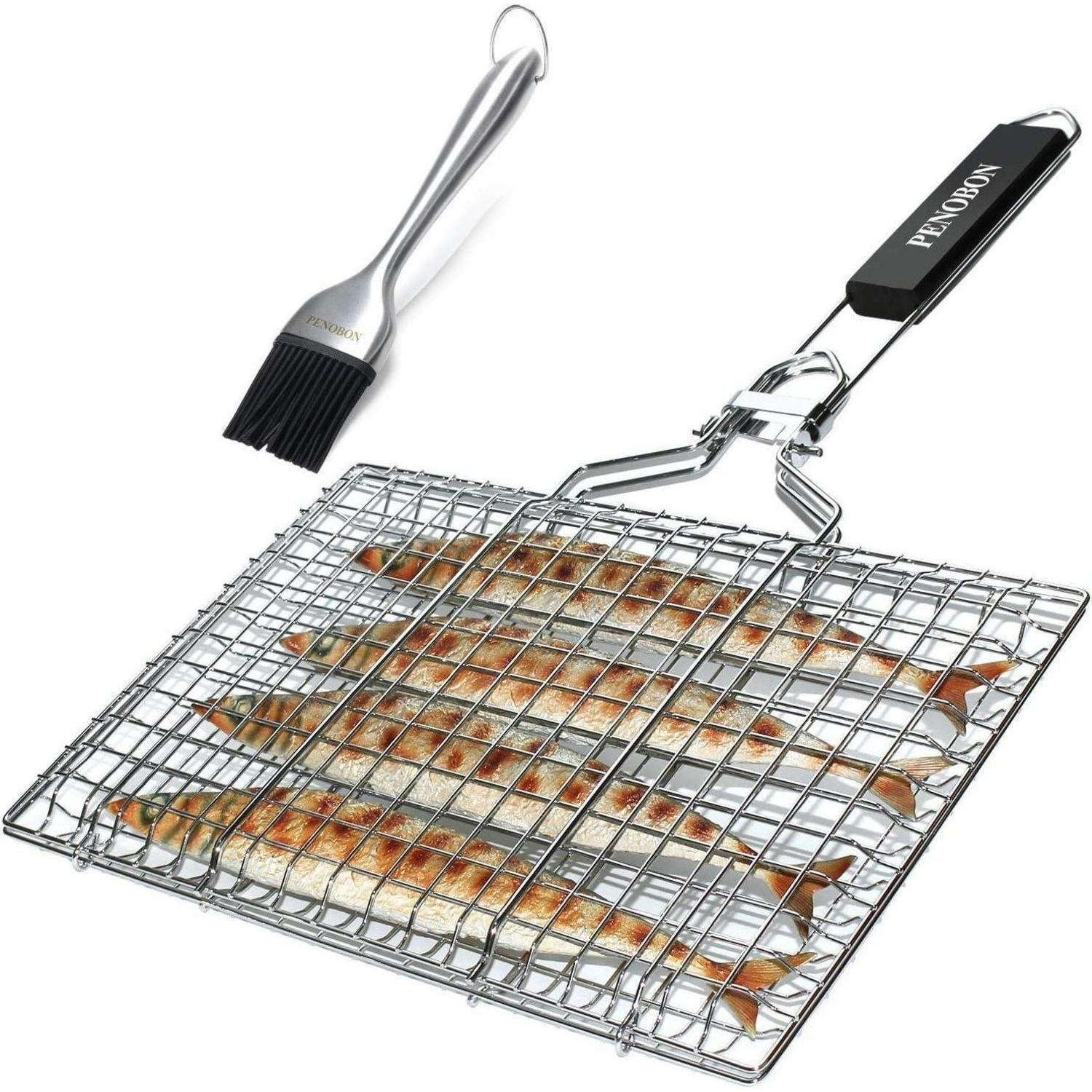 GRILLKORB Edelstahl mit Backpinsel und Tasche - Silberfarben, Metall (33/22/50cm)