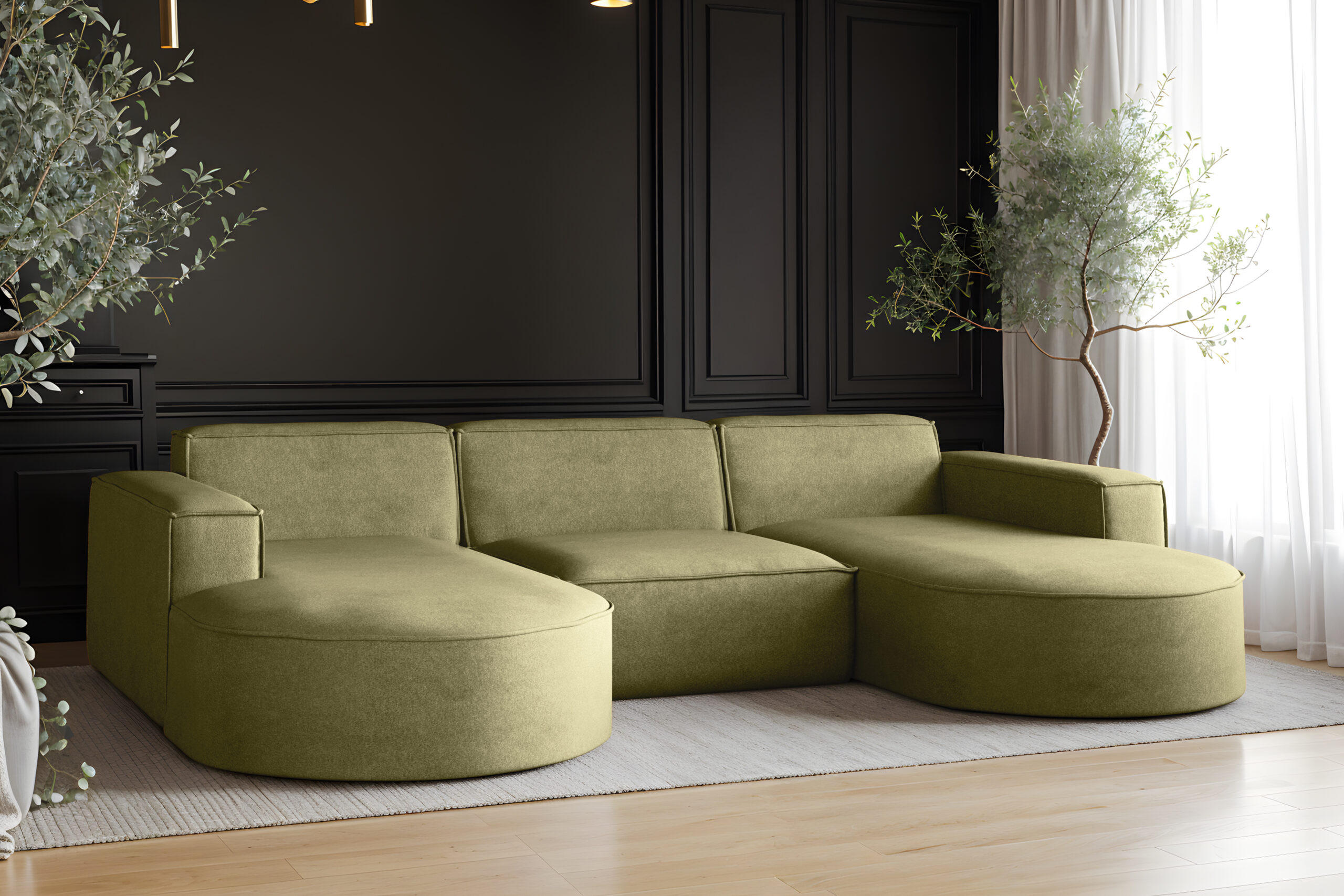 ECKSOFA Modena U-Form Elegant und Moderne Stoff Salvador Olive - Olivgrün, Holz/Textil (299/165cm) - Kaiser Möbel