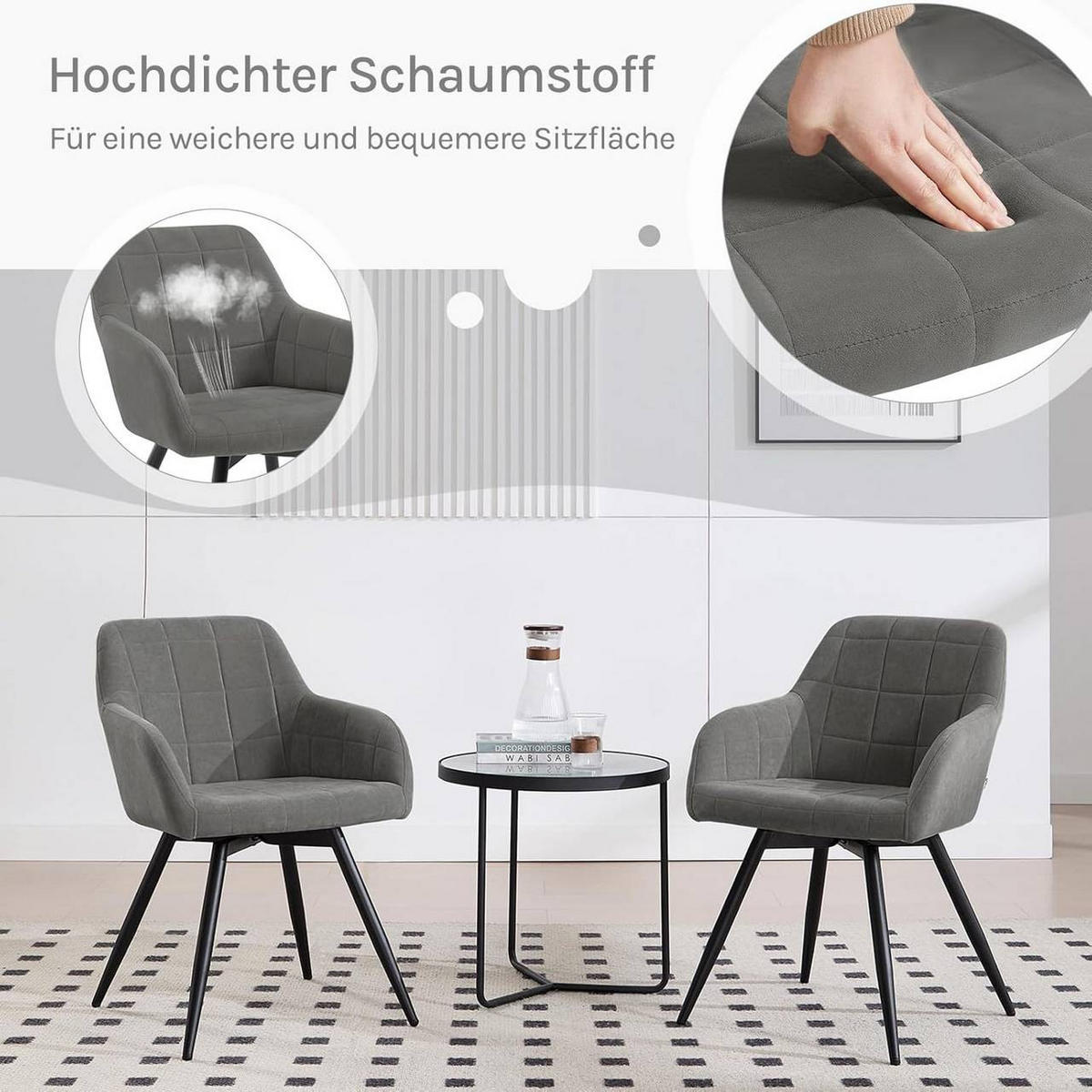 ESSZIMMERSTUHL 6er Set, drehbar, Samt, Dunkelgrau - Dunkelgrau/Schwarz, Textil/Metall (57/78/63cm) - Woltu