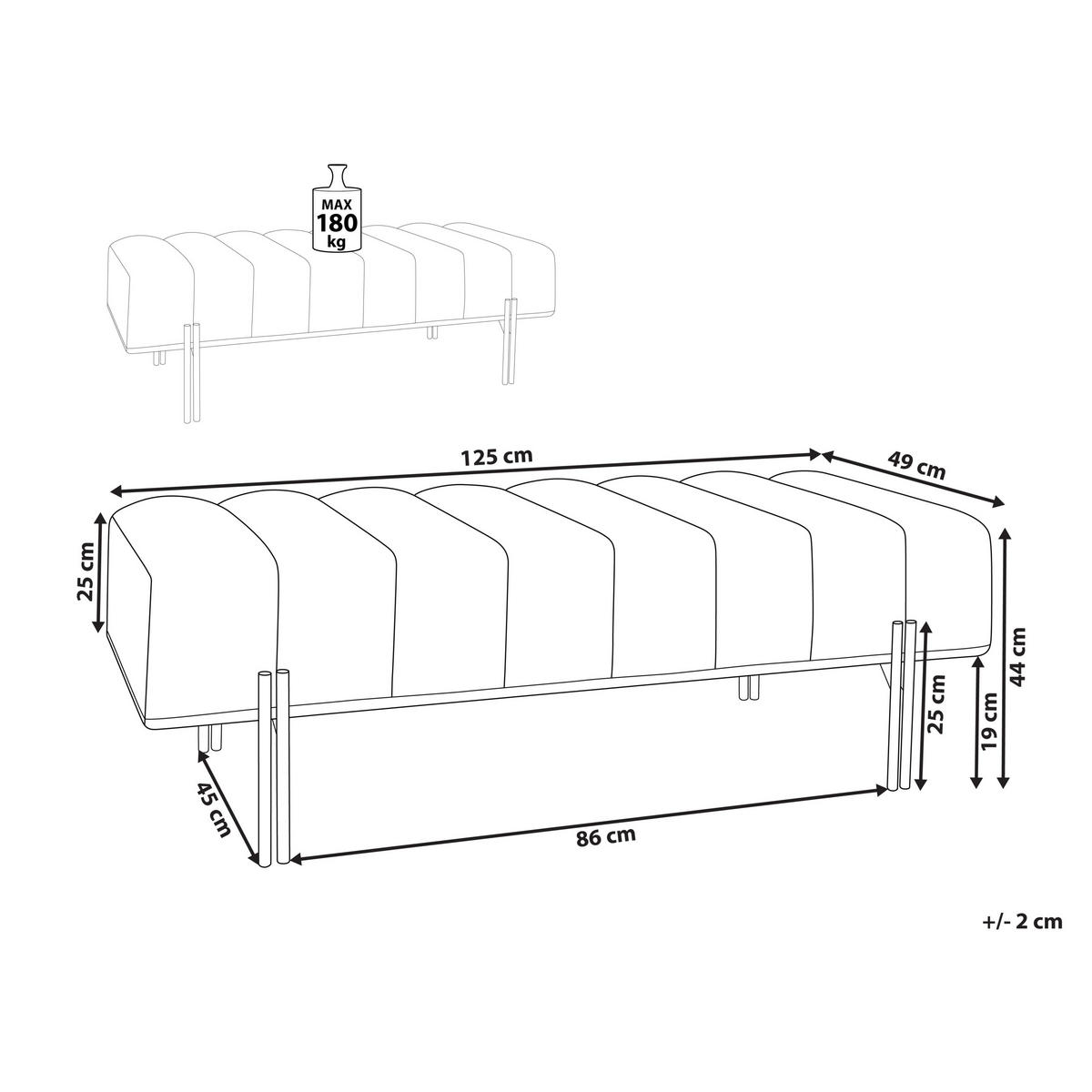 BANK Cremeweiß Carey - Schwarz/Weiß, Textil (125/44/49cm) - Beliani