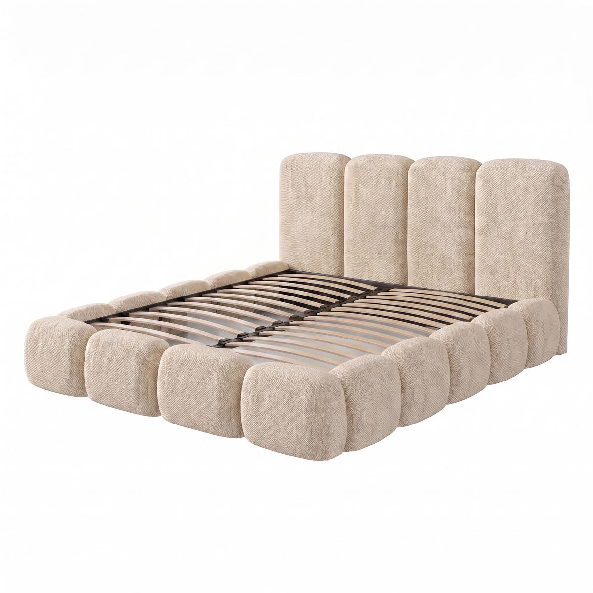 POLSTERBETT SUENO MAXI 180x200 cm in Creme, gepolstertes Kopfteil, Metalllattenrost, Bettkasten, Chenille-Stoff - Creme/Naturfarben, Holz/Textil (180/200cm) - Muffo