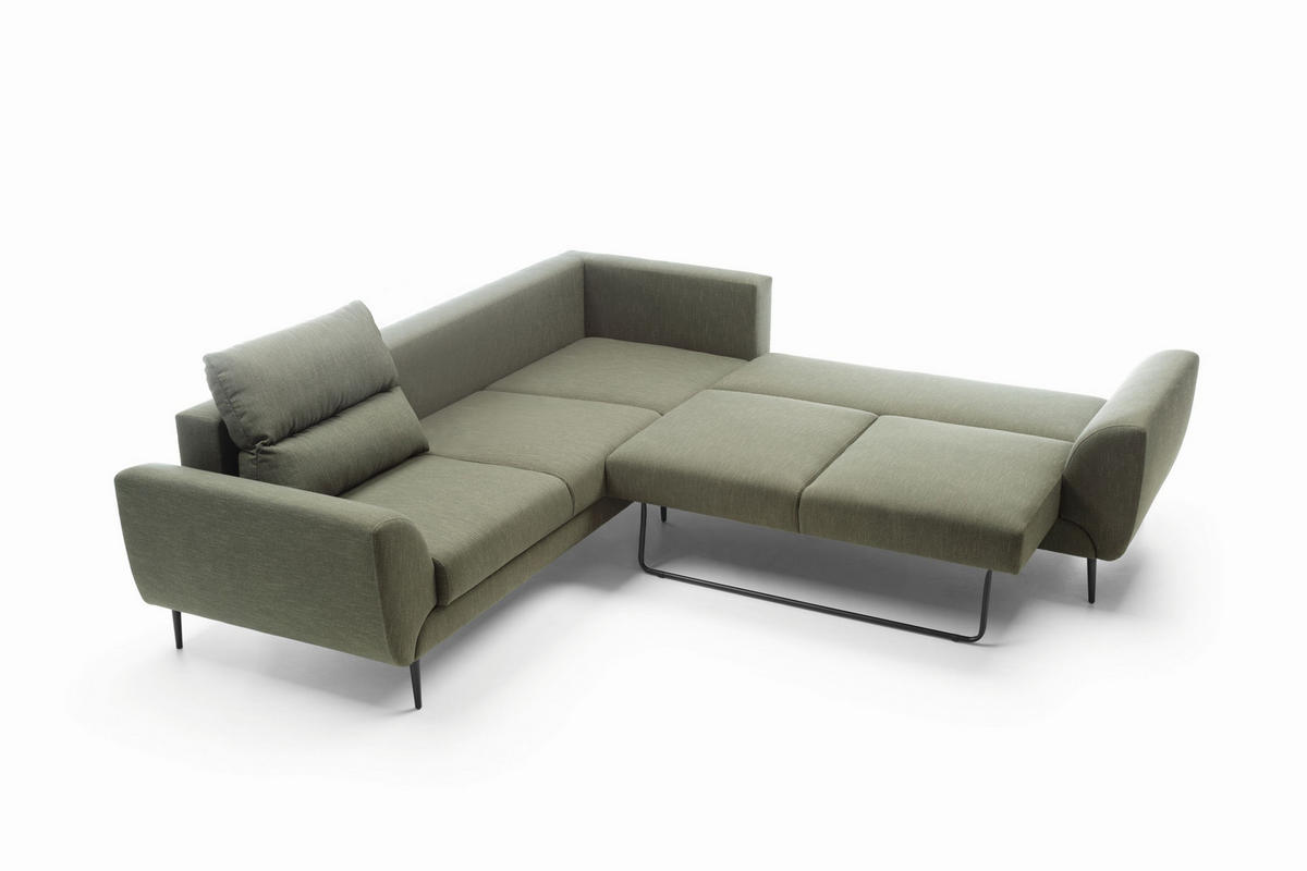 ECKSOFA SETTE Grün Velours-Stoff mit Schlaffunktion - Grün, Holz (265/265cm) - MASSENO