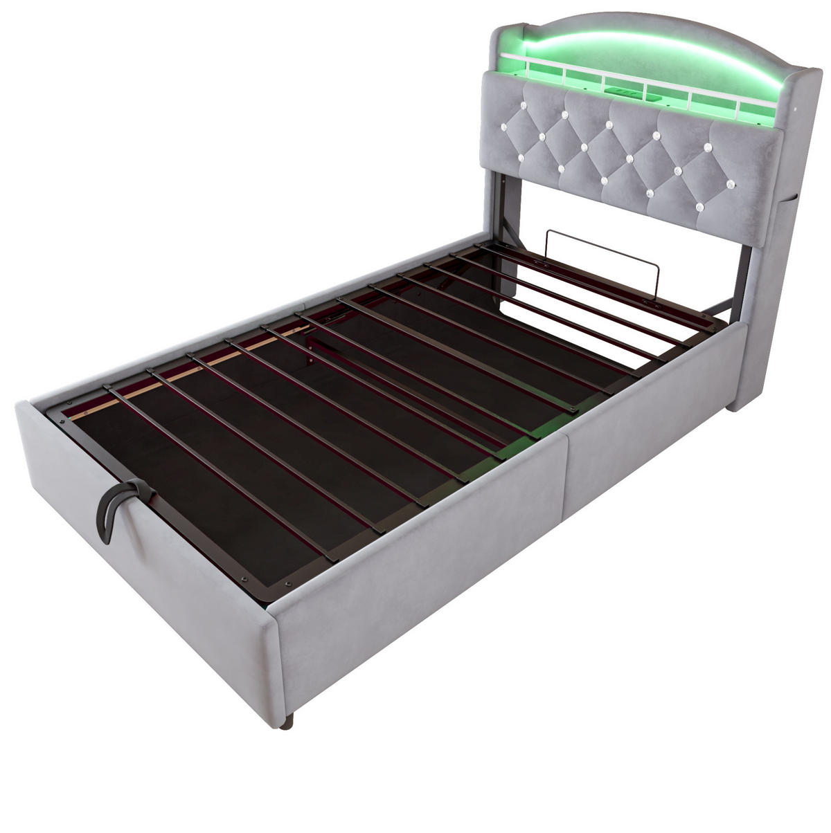 KINDERBETT mit Stauraum 90x200 cm Samt Grau mit LED und USB - Grau, Metall (90/200cm) - Meubliv