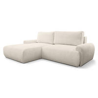 ECKSOFA Moon in L-Form mit Schlaffunktion und Bettkasten, Farbe: Beige, Bouclé-Stoff, Ottomane Links - Beige, Textil (136/260cm) - VENASI MÖBEL