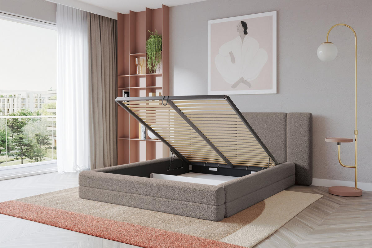 POLSTERBETT mit Bettkasten und Lattenrost, Boxbett ohne Matratze - TEVO 140x200 Braun - Braun, Holzwerkstoff/Textil (140/200cm) - ALTDECOR