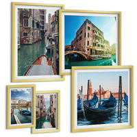 BILDER SET 5er Set - 50x50 cm & 20x30 cm & 40x60 cm Goldrahmen - Küchenutensilienmuster Blätter - Goldfarben, Kunststoff (40/60cm) - TULUP
