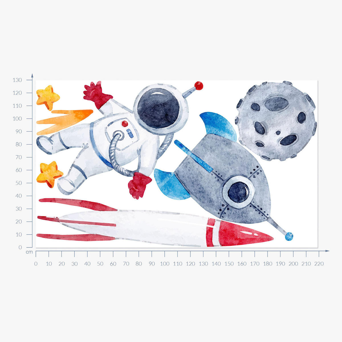 WANDAUFKLEBER 130x219cm - Astronautenrakete Weltraum - Multicolor, Kunststoff (130/219/0.1cm) - Wallfluent