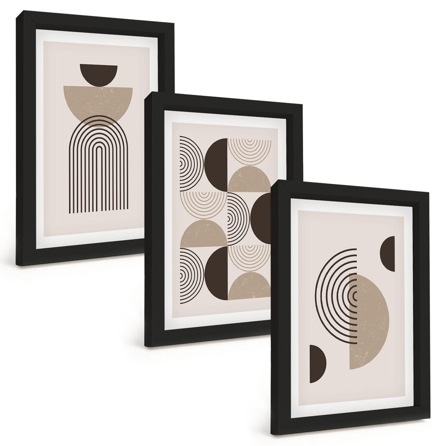 BILDER SET 3er Set - 20x30 cm Schwarzer Rahmen - Abstrakte Minimalismusmuster - Schwarz, Kunststoff (20/30cm) - TULUP