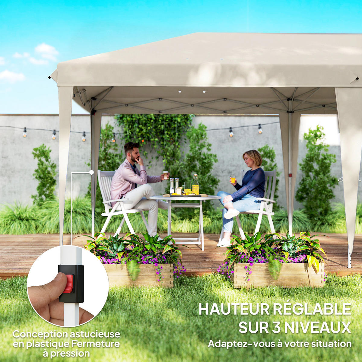 PAVILLON DE-14052 6/3 m, UV-Schutz, höhenverstellbar Beige - Beige, Metall (295/270/585cm) - ComfortXL