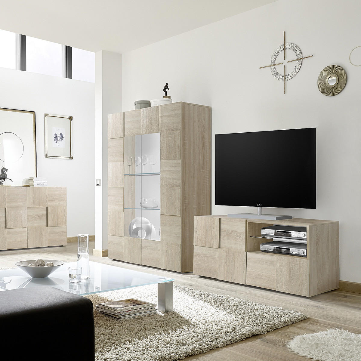 TV-MÖBEL klein 1 Tür und 1 Schublade L121 cm - Dama - Eichefarben, Holzwerkstoff (42/57/121cm) - Calicosy