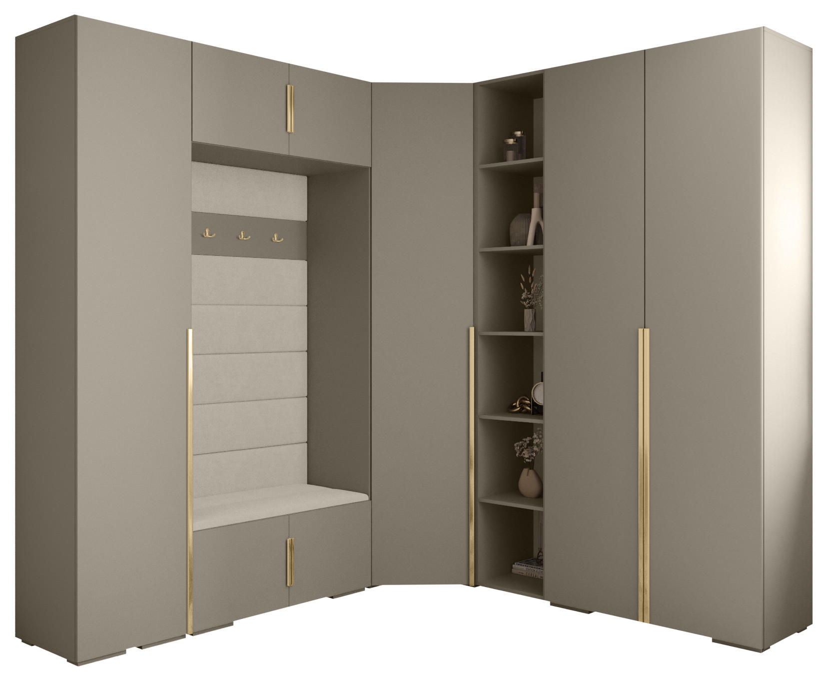 Abiks Möbel Garderoben-Set Kaschmir, Beige, Gold 231.7x236.7x47 cm