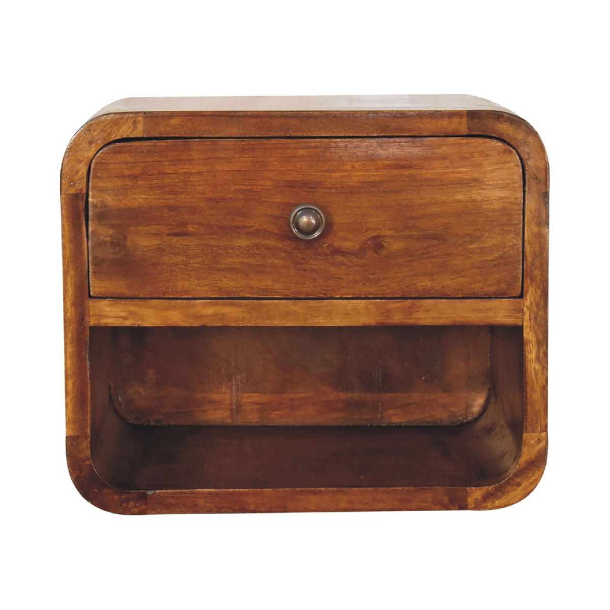 NACHTTISCH mit einer Schublade, wandmontierbar - Kastanienfarben/Messingfarben, Holz/Metall (30/25/25cm) - Artisan Furniture