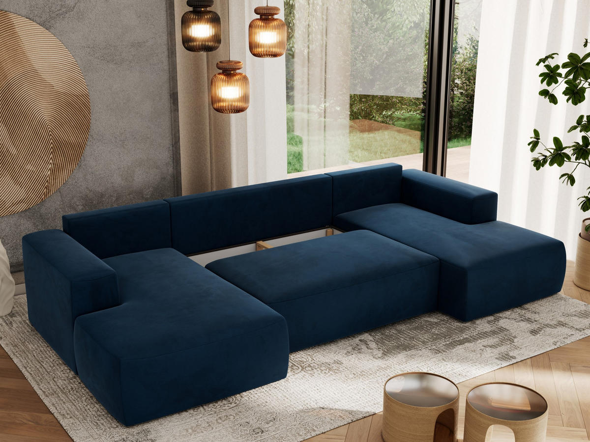 WOHNLANDSCHAFT TRENTINO U Dunkelblau Velvet - Dunkelblau, Textil (334/91/163cm) - MKS