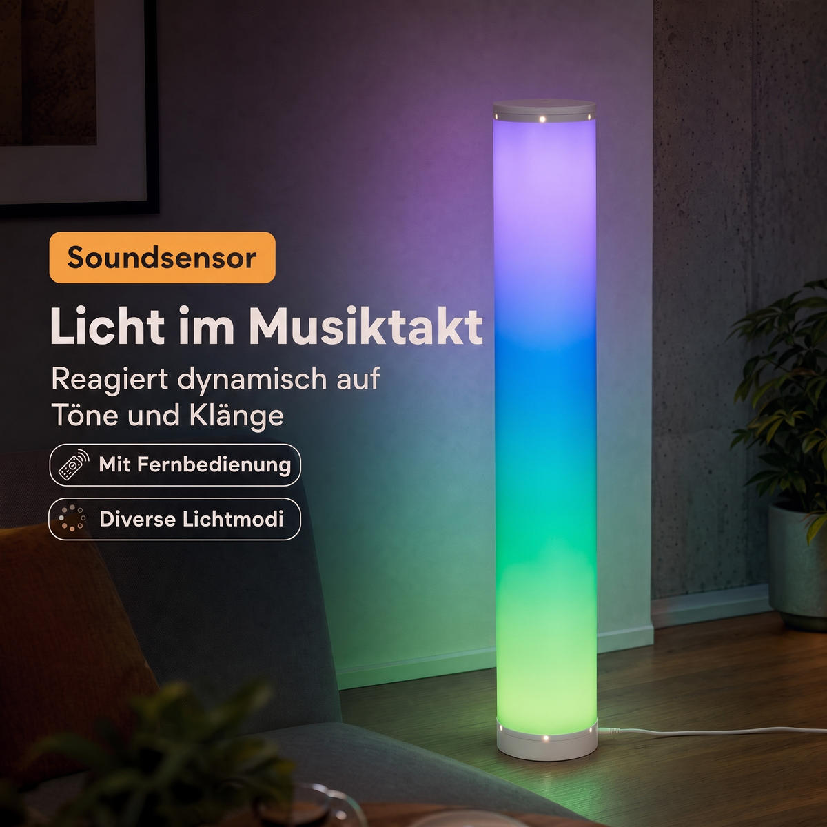 LED-DIGITALE-LICHTSÄULE - dimmbar mit Fernbedienung und RGB-Farbwechsel für modernes Ambiente - Weiß, Kunststoff (13/13/104cm) - Northpoint