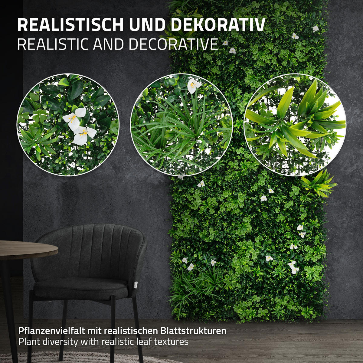 UMĚLÉ ROSTLINY NÁSTĚNNÝ PANEL 100x100 cm Zelený z plastu - zelená barva, plast (100/100/9cm) - ECD-Germany