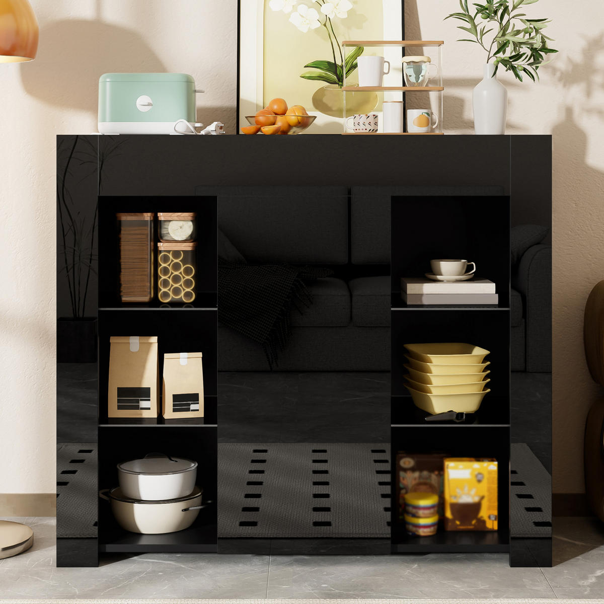 SIDEBOARD 95/83/35 cm Schwarz aus Spanplatte mit Glasregalen - Schwarz, Holzwerkstoff (35/83/95cm) - OKMYHOME