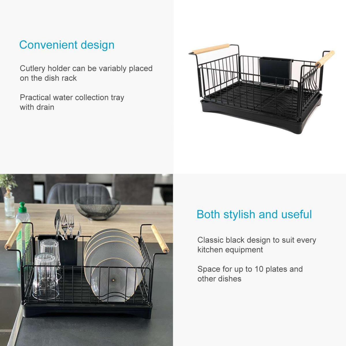 GESCHIRR-ABTROPFGESTELL mit Abtropfschale - Schwarz, Metall (29/23.5/50cm) - Intirilife