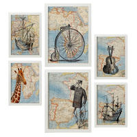 POSTER Set Mit 6 Vintage Karten Topografische Karten Im Retro Stil Von Europa, Afrika Und Spanien In Dezenten Farben A3 & A4 Weißer Rahmen - Weiß, Papier (29/3cm) - Nacnic