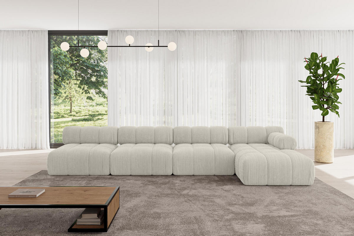 ECKSOFA modulares Sofa Razon-L3 - 380x160x70 cm Creme Cord - Hellgrau/Creme, Holzwerkstoff/Textil (380/160cm) - ALTDECOR