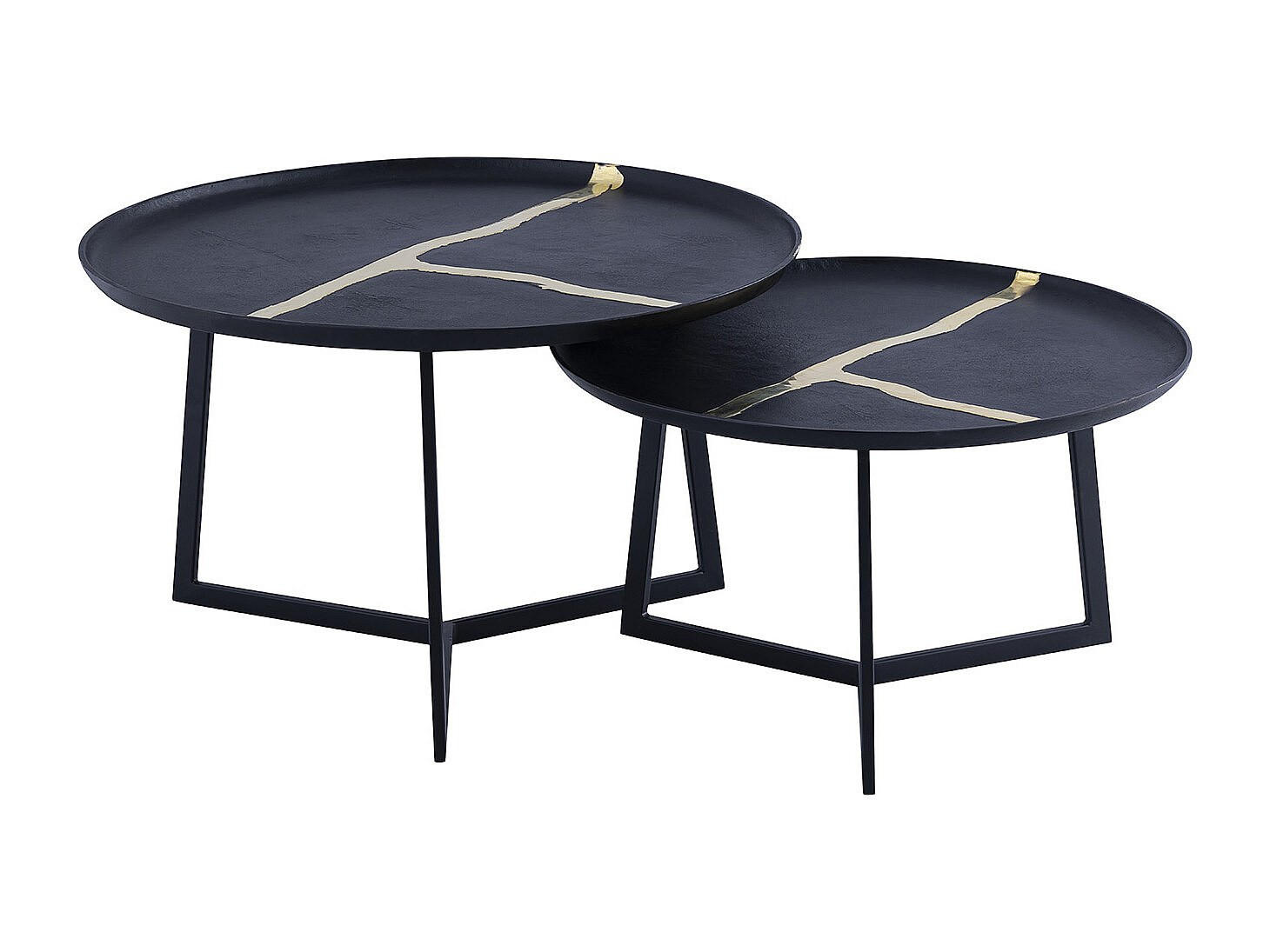 COUCHTISCH-SET - Metall - Schwarz & Goldfarben - ADALINA - Schwarz, Metall (72/72/44cm) - Vente-Unique