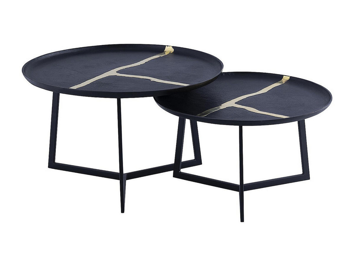 COUCHTISCH-SET - Metall - Schwarz & Goldfarben - ADALINA - Schwarz, Metall (72/72/44cm) - Vente-Unique