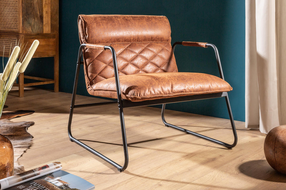 SESSEL MUSTANG LOUNGER Kunstleder Hellbraun 80 cm - Hellbraun/Schwarz, Kunststoff/Metall (71/79/72cm) - riess-ambiente