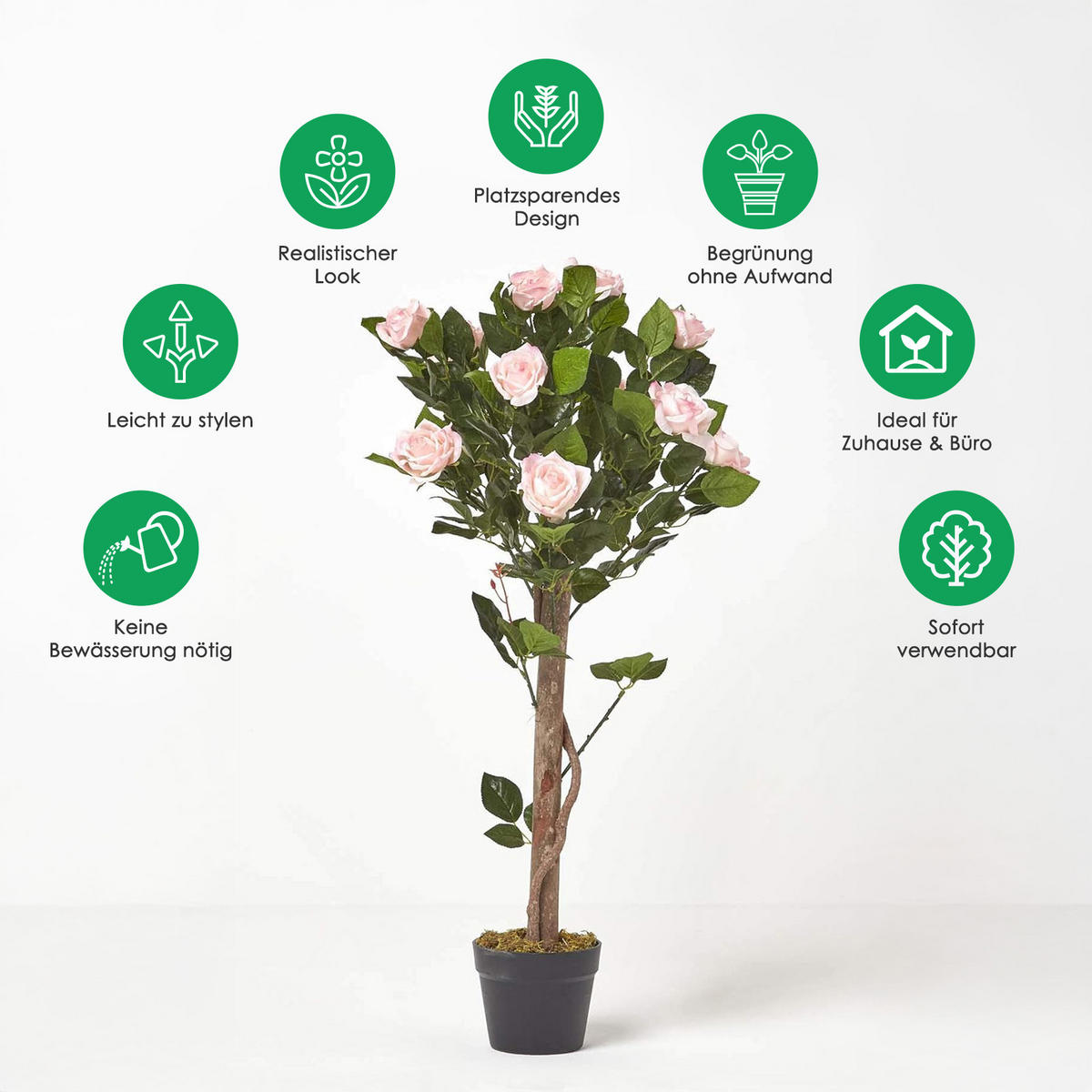 KUNSTBAUM Rosenstock rosa, 90 cm - Rosa, Kunststoff (90cm) - Homescapes