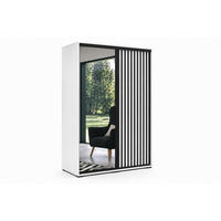 SCHIEBETÜRENSCHRANK Atena Weiß Schwarz mit Lamellen – Moderner Kleiderschrank mit Schwebetüren & Stauraum für Schlafzimmer & Garderobe - Weiß, Holzwerkstoff (150/215/62cm) - BM-Möbel