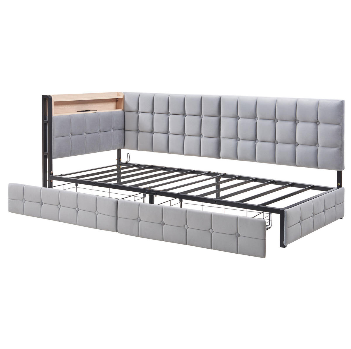 TAPECIRANI krevet na razvlačenje 90/200 cm sivi od tkanine s LED rasvjetom i 2 ladice - siva, tekstil (90/200cm) - OKWISH