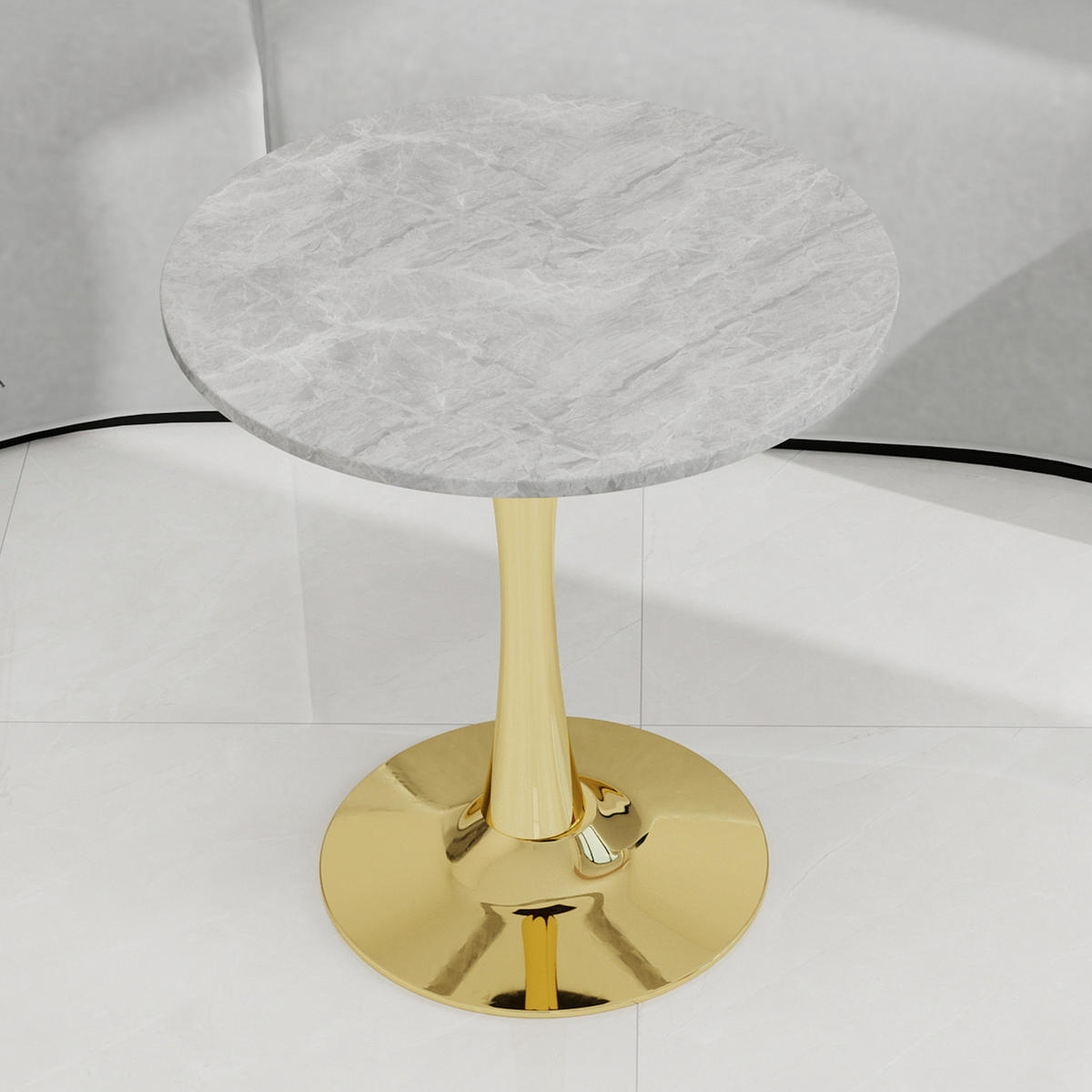 COUCHTISCH 70/70/72 cm Golden Rund mit Tischplatte aus Kunstmarmor - Goldfarben, Stein (70/70/72cm) - OKWISH