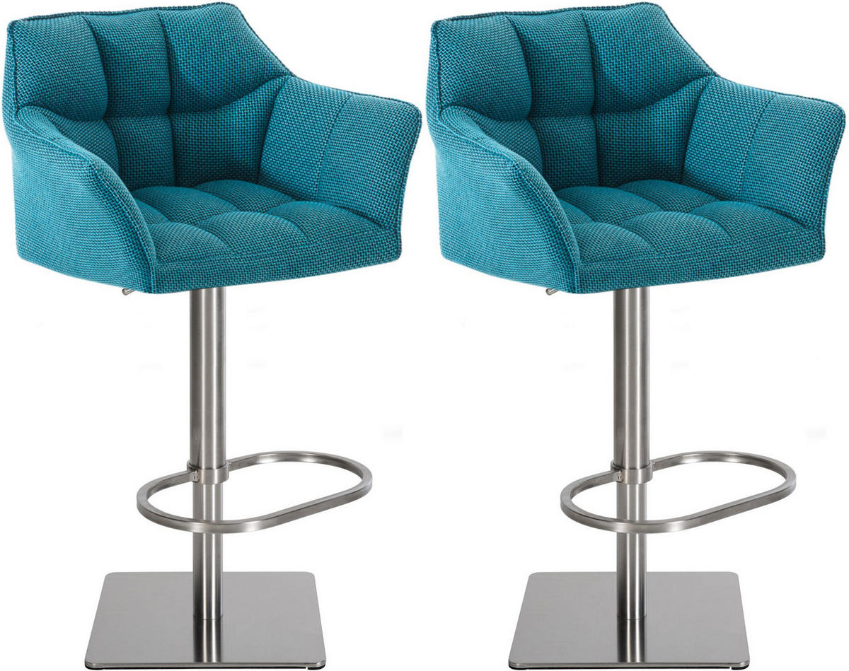 BARHOCKER 2er Set Stoff Türkis - Türkis/Edelstahlfarben, Textil/Metall (64/88/45cm) - CLP