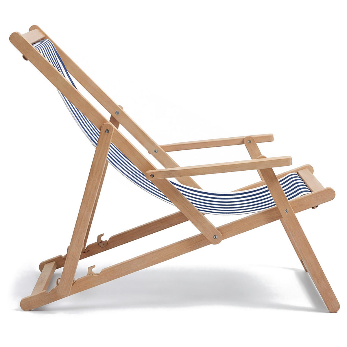 LIEGESTUHL - Akazie massiv / Webstoff - Blau, Holz/Textil (63/88/102cm) - home24