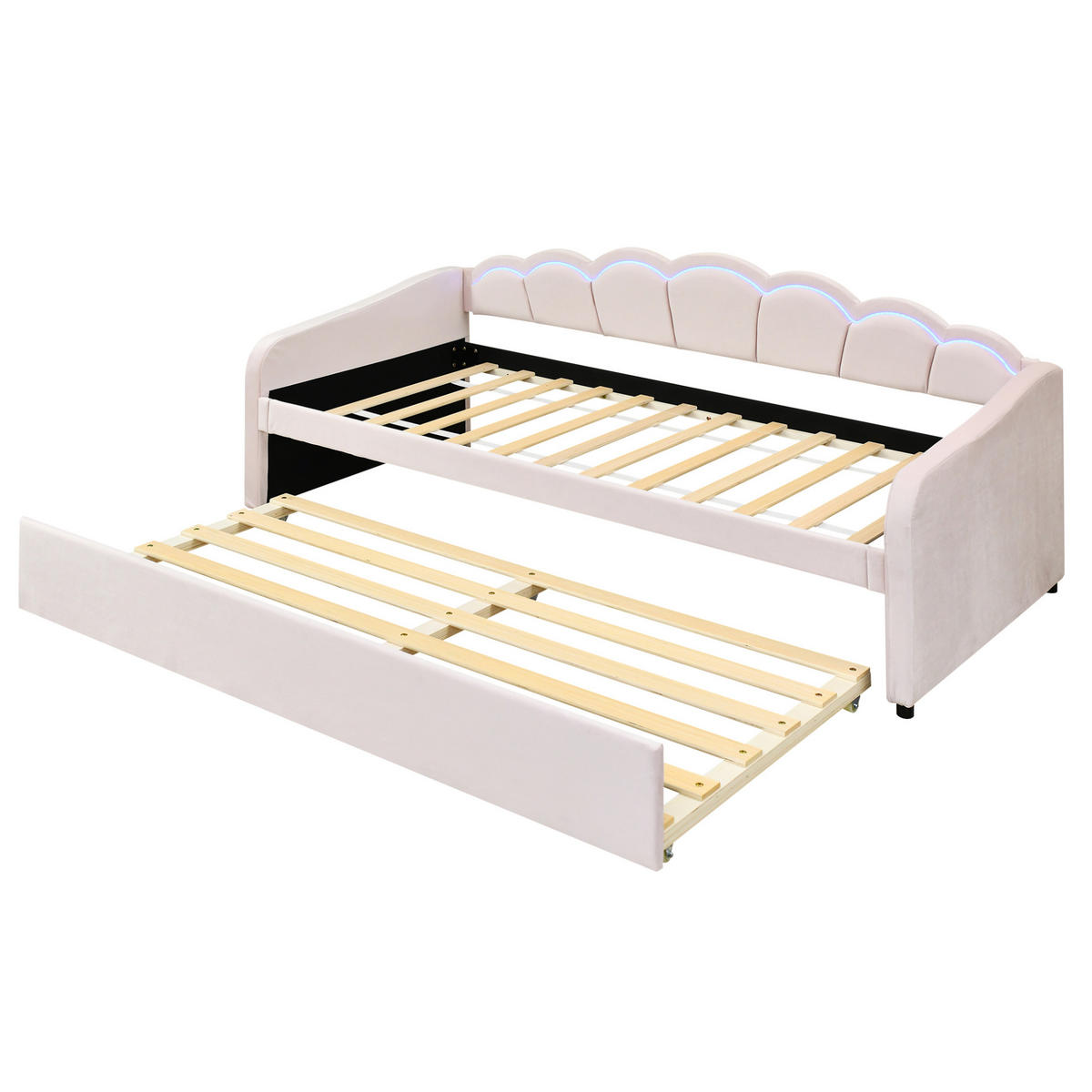 POLSTERBETT aus Samt 90x200 cm in Rosa mit LED-Beleuchtung & Rollbett - Rosa, Textil (90/200cm) - Modfu
