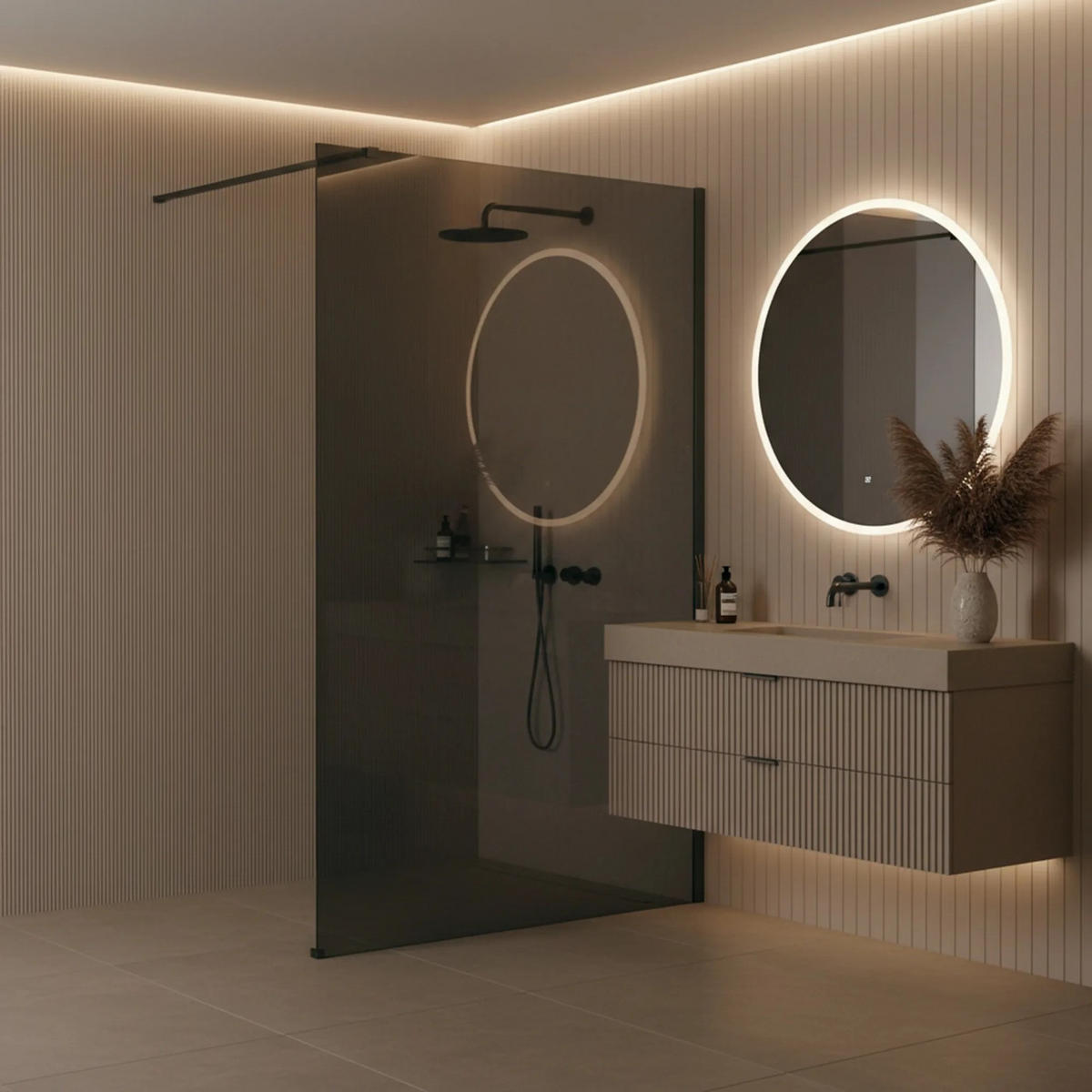 DUSCHWAND Rea Flexi Grey / Titan 100 - Titanfarben, Glas (120/100/195cm) - REA