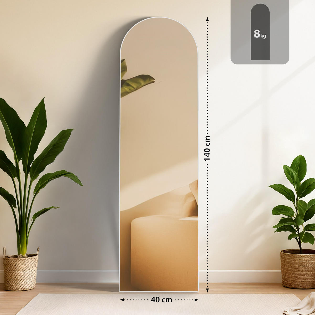 STANDSPIEGEL Malaga Glas Weiß matt Ganzkörperspiegel - Weiß, Glas (40/140/3cm) - DELUKE