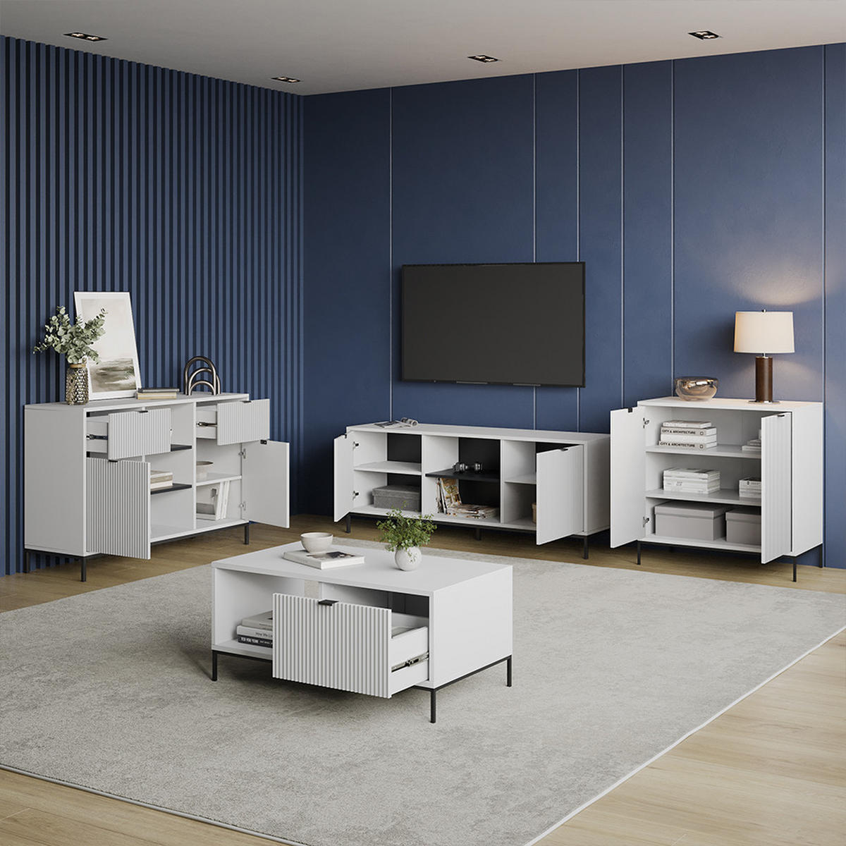 KOMMODE Aterno Weiß 120 x 81.2 cm mit 2 Schubladen und 2 Türen - Weiß, Holzwerkstoff (120/81.2/40cm) - Livinity®