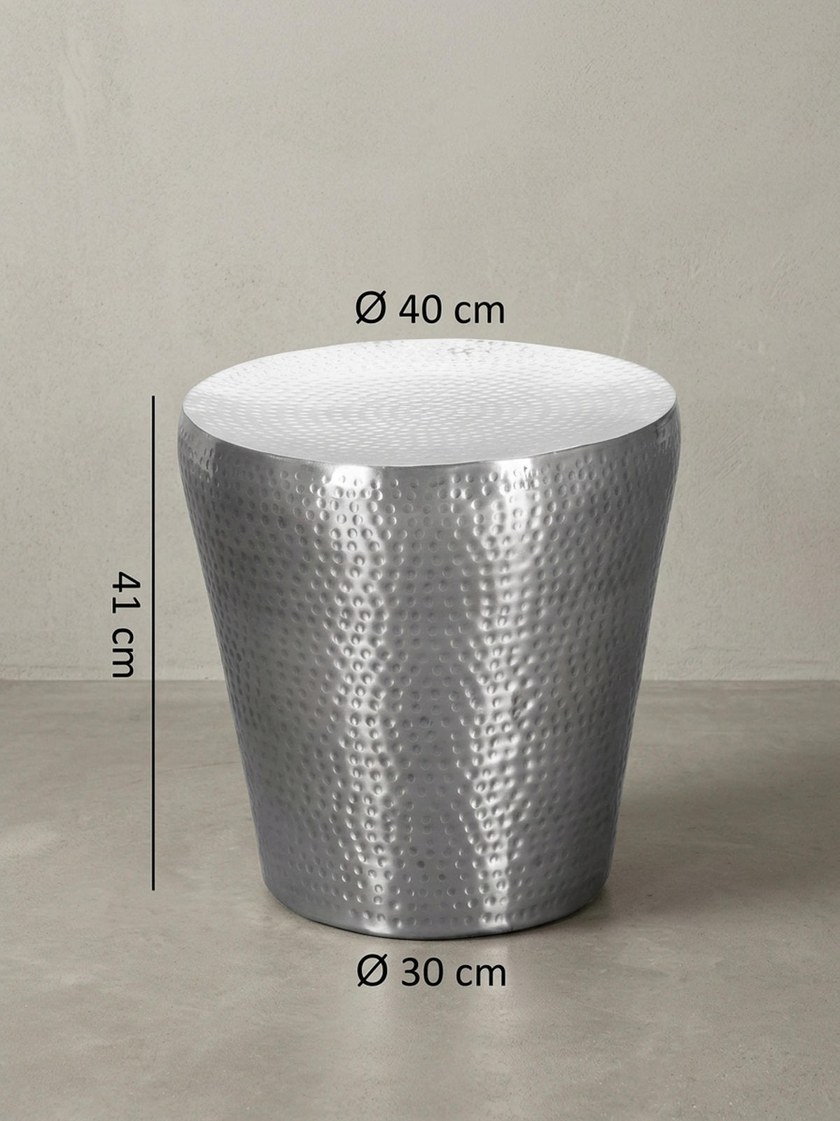 BEISTELLTISCH – Rund Silber Aluminium Hammerschlag 42 cm orientalisch - Silberfarben, Metall (41/41/41cm) - KADIMA DESIGN