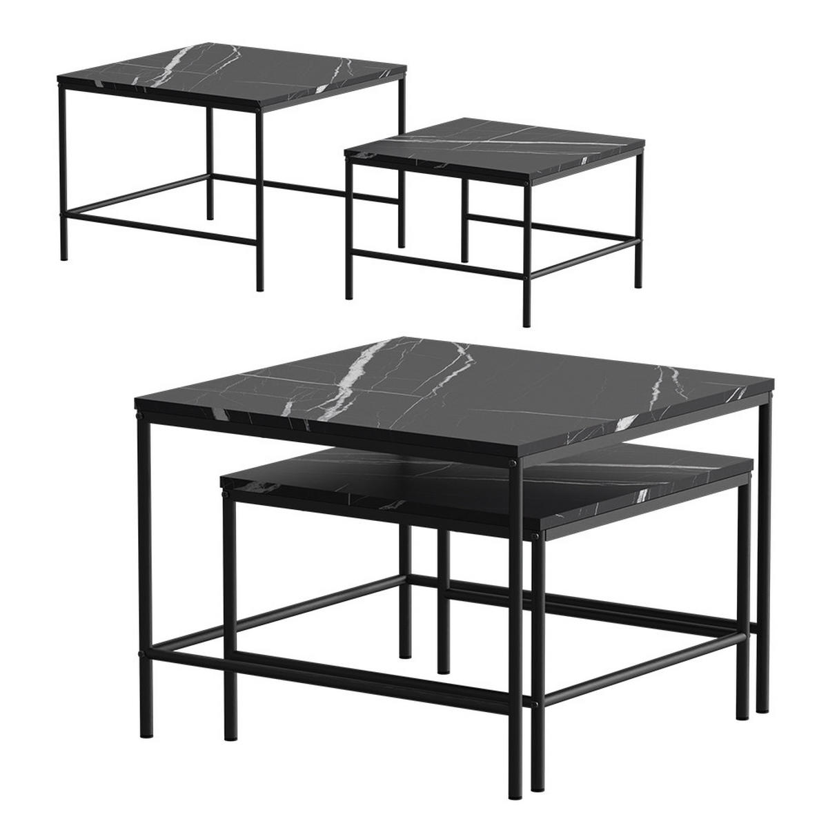 COUCHTISCH-SET Ramio Schwarzer Marmor 60 x 60 cm 2 Teile - Schwarz Hochglanz/Schwarz, Holzwerkstoff (60/60/45cm) - Vicco
