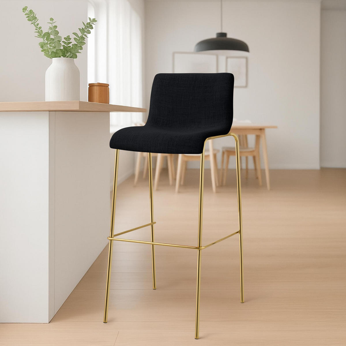 BARHOCKER Stoff Schwarz - Goldfarben/Schwarz, Textil/Metall (43/100/48cm) - CLP