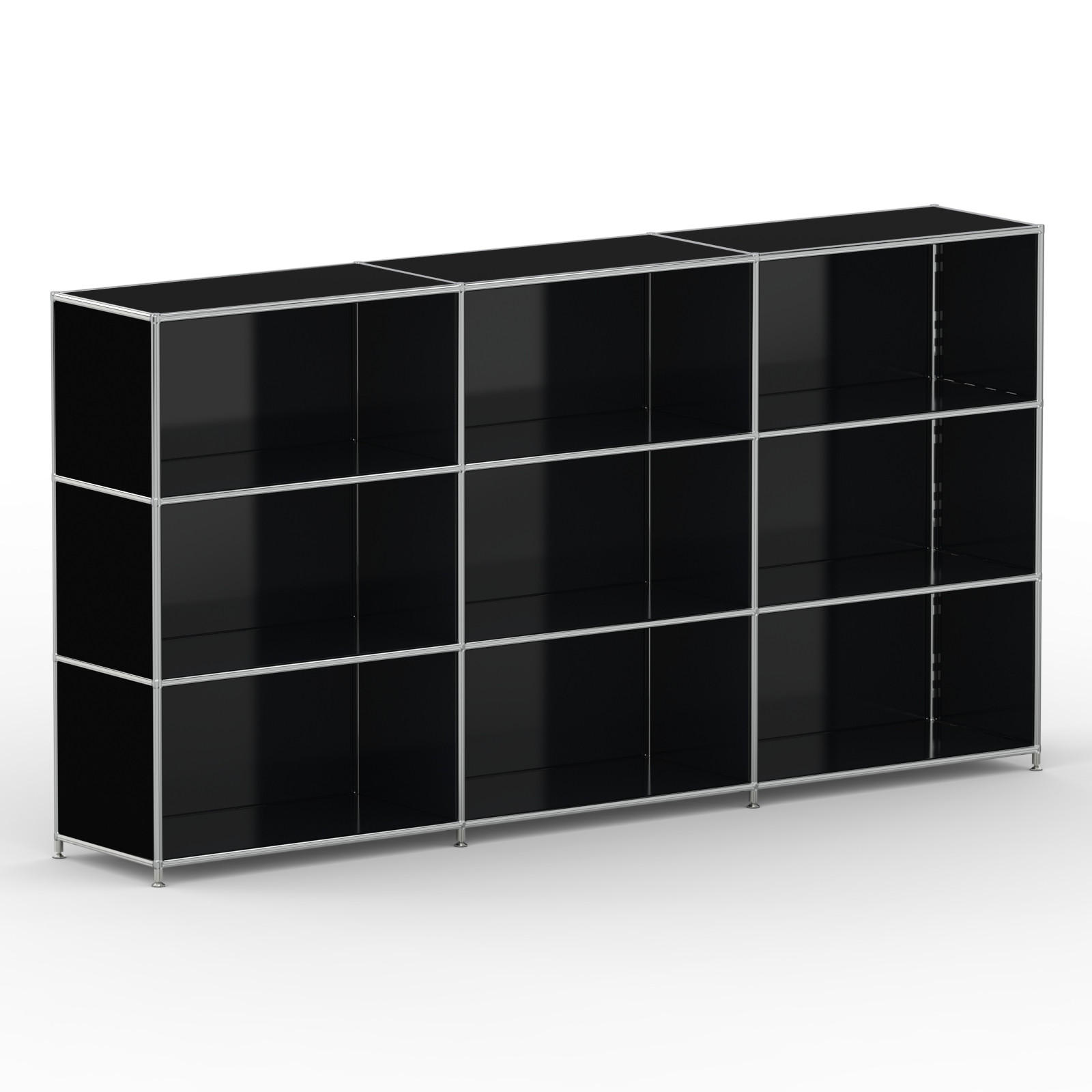 AKTENSCHRANK Büro, 9 offene Fächer, Breite 227 cm, Graphitschwarz - Chromfarben/Schwarz, Metall (40/118/227.2cm) - Versee